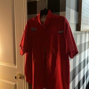 SMU Red short sleeve Columbia Shirt-Med